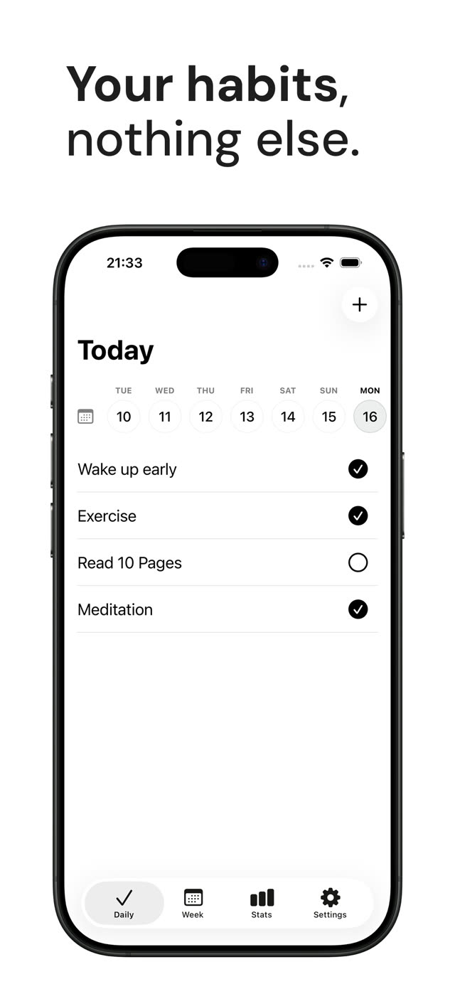 Bare Habits daily tracking screen